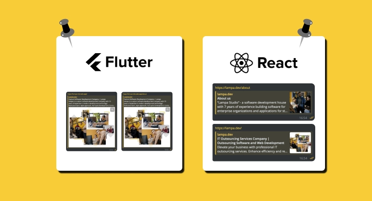 Comparison of page previews on Flutter and React.js