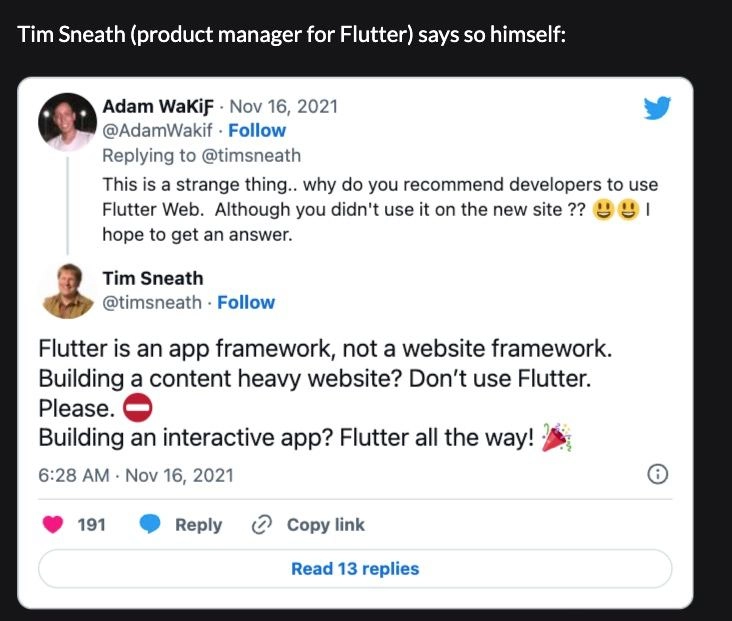 tweet from one of the top Flutter managers